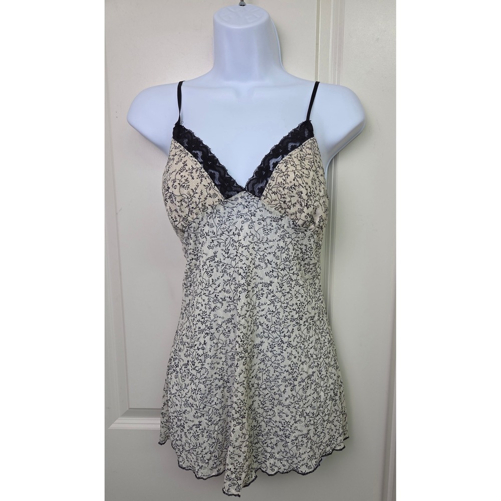 Y2K e.n.v. Floral Lace Trim Babydoll Top Empire Waist Nylon Mesh Size M USA
